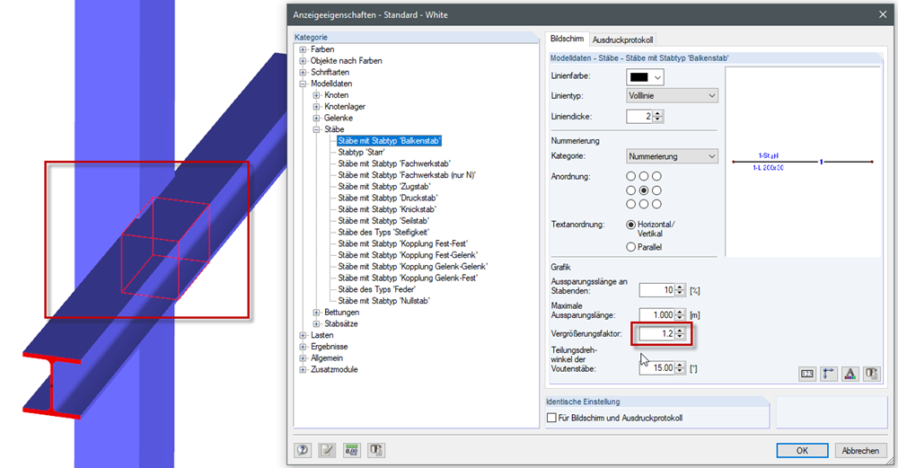 Anzeigeeigenschaften Stäbe