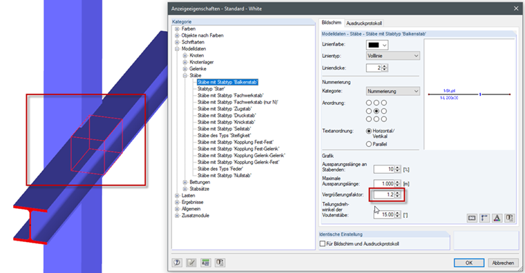 Anzeigeeigenschaften Stäbe