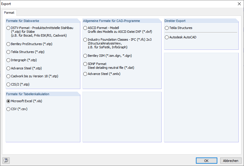 Schnittstellen Export RSTAB