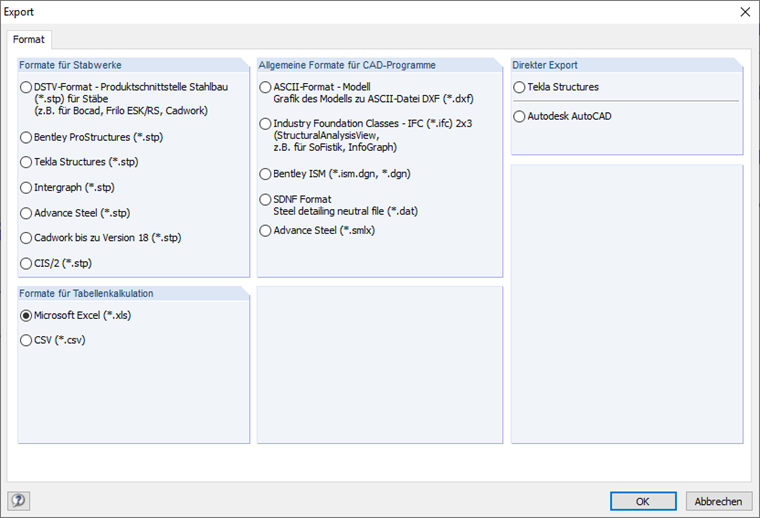 Schnittstellen Export RSTAB