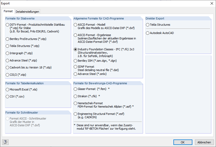 Schnittstellen Export RFEM