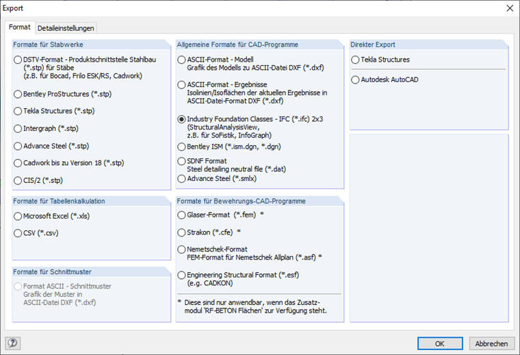 Schnittstellen Export RFEM