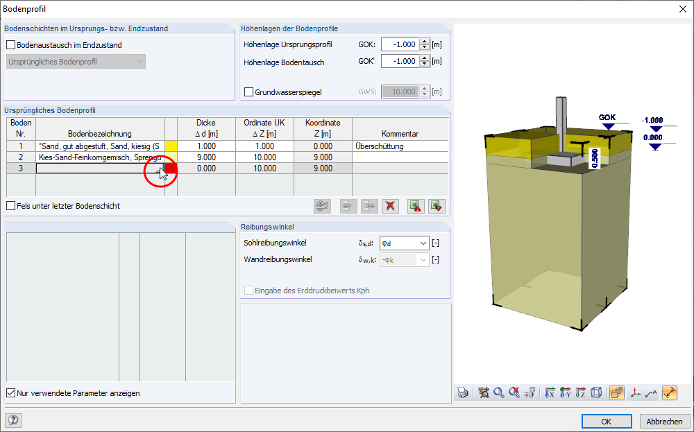 Eingabe einer zusätzlichen Bodenschicht