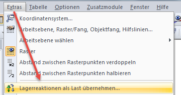 Lagerreaktion als Last übernehmen