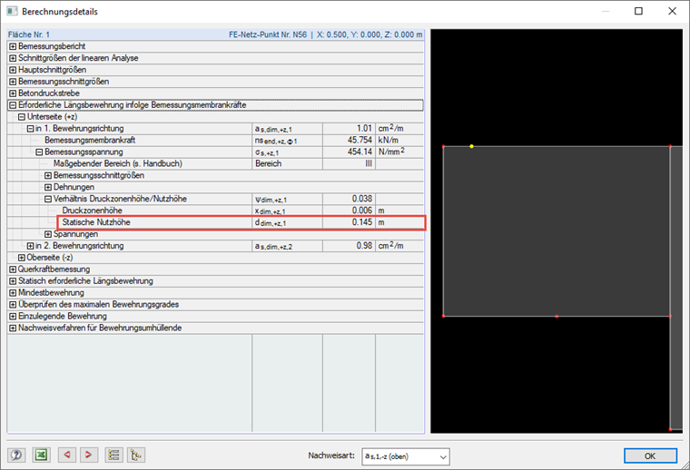 Statische Nutzhöhe bei Bezug auf Rand
