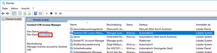 Dienst Sentinel LDK License Manager