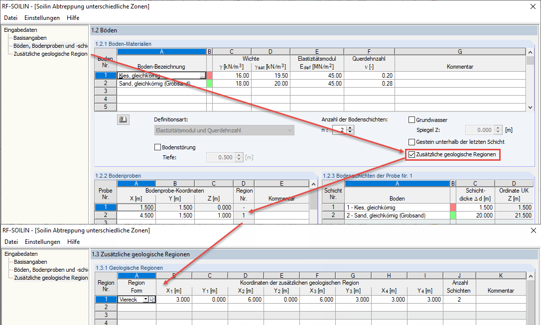 Eingabe einer zusätzlichen geologischen Region
