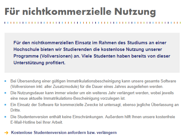 Voraussetzungen der Studentenversion