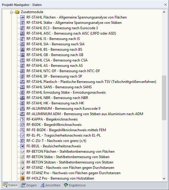 Projekt-Navigator - Daten