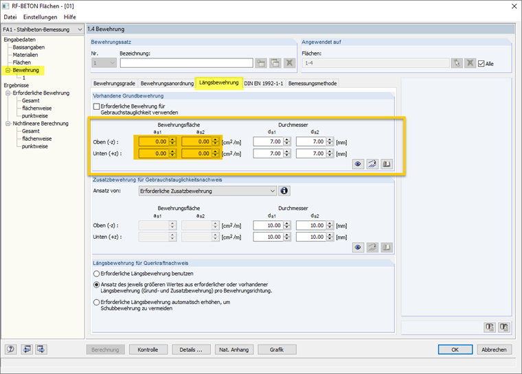 Möglichkeit zur Definition einer Grundbewehrung