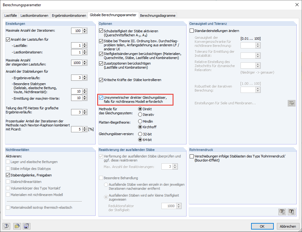 Unsymmetrischer direkter Gleichungslöser in RFEM 5