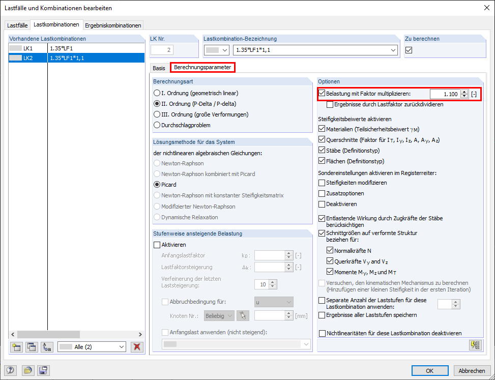 Berechnungsparameter - Belastung mit Faktor multiplizieren
