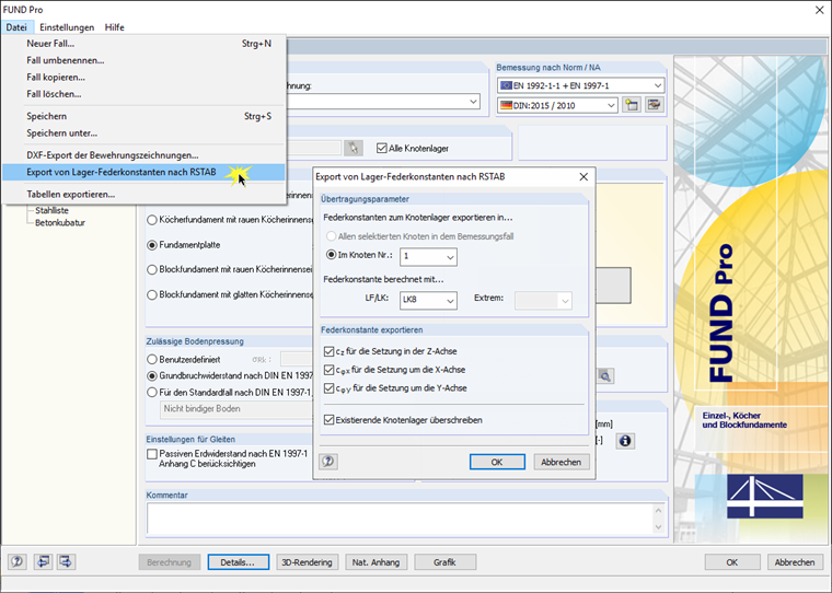 Befehl zum Export der Lager-Federkonstanten