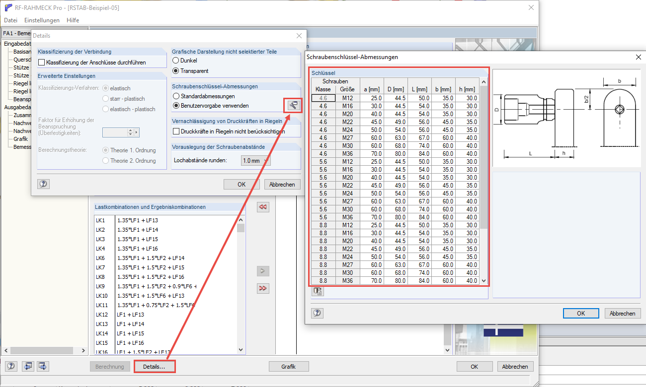 Schraubenschlüssel-Abmessungen