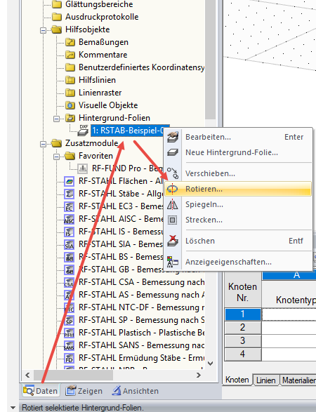 Hintergrundfolie rotieren