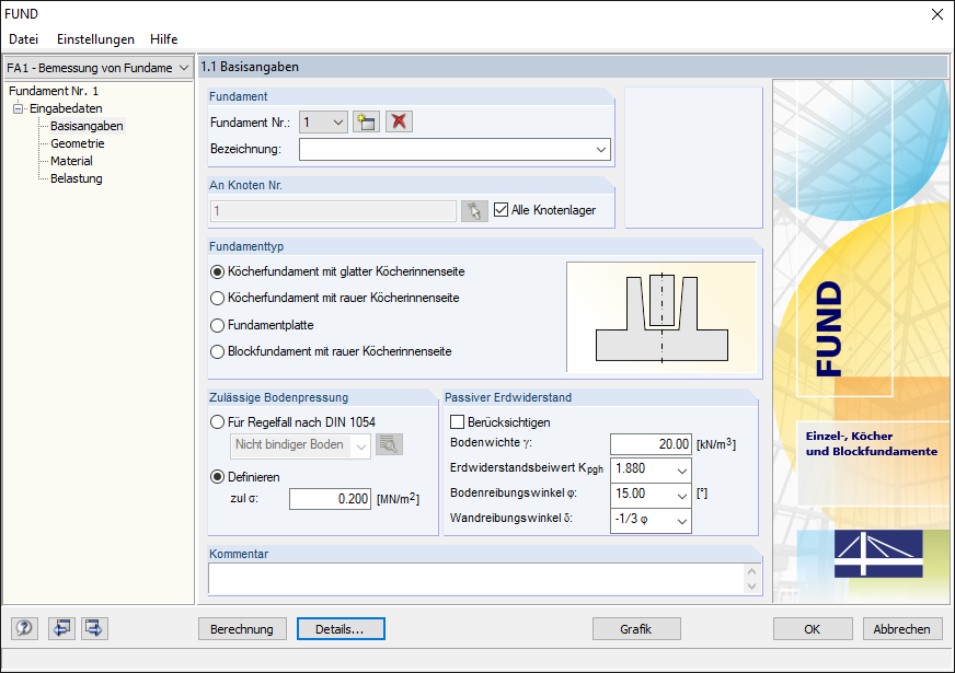 Dialog 1.1 Basisangaben in FUND
