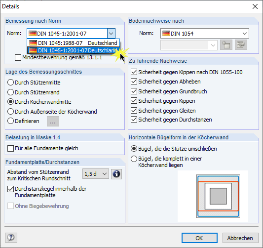 Auswahl der Bemessungsnorm