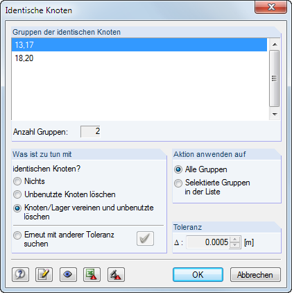 Ergebnis der Modellkontrolle auf identische Knoten