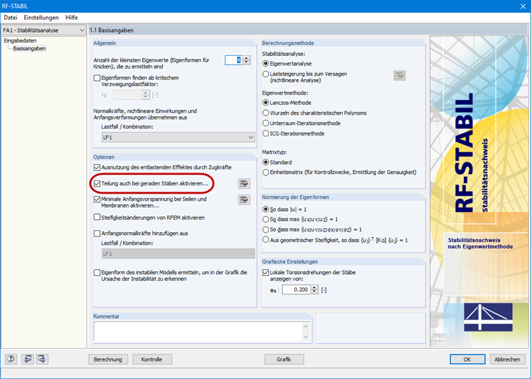 Aktivierung der Stabteilung in RF-STABIL