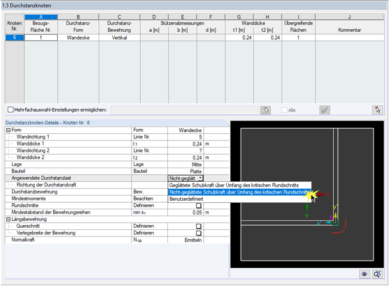 Art der Ermittlung der angewendeten Durchstanzlast in RF-STANZ Pro