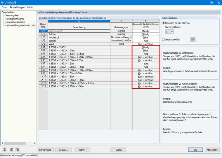 Eindeutige Zuordnung der KLED für Lastkombinationen