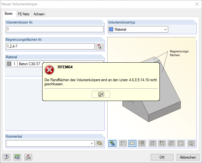 Randflächen des Volumens nicht geschlossen
