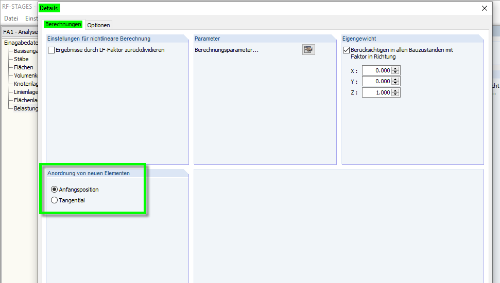 Anordnung von neuen Elementen