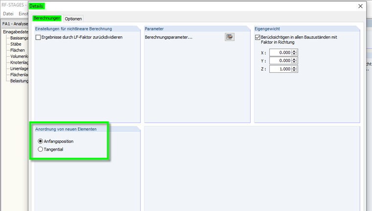 Anordnung von neuen Elementen