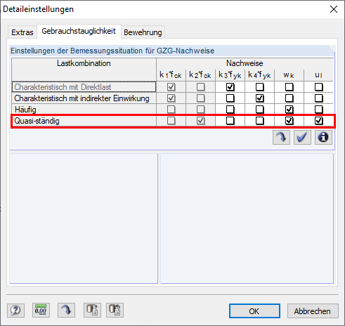 Einstellung der Bemessungssituationen für die GZG-Nachweise