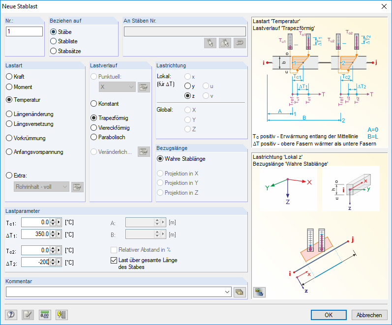 Veränderlichen Temperaturverlauf über Stablänge definieren