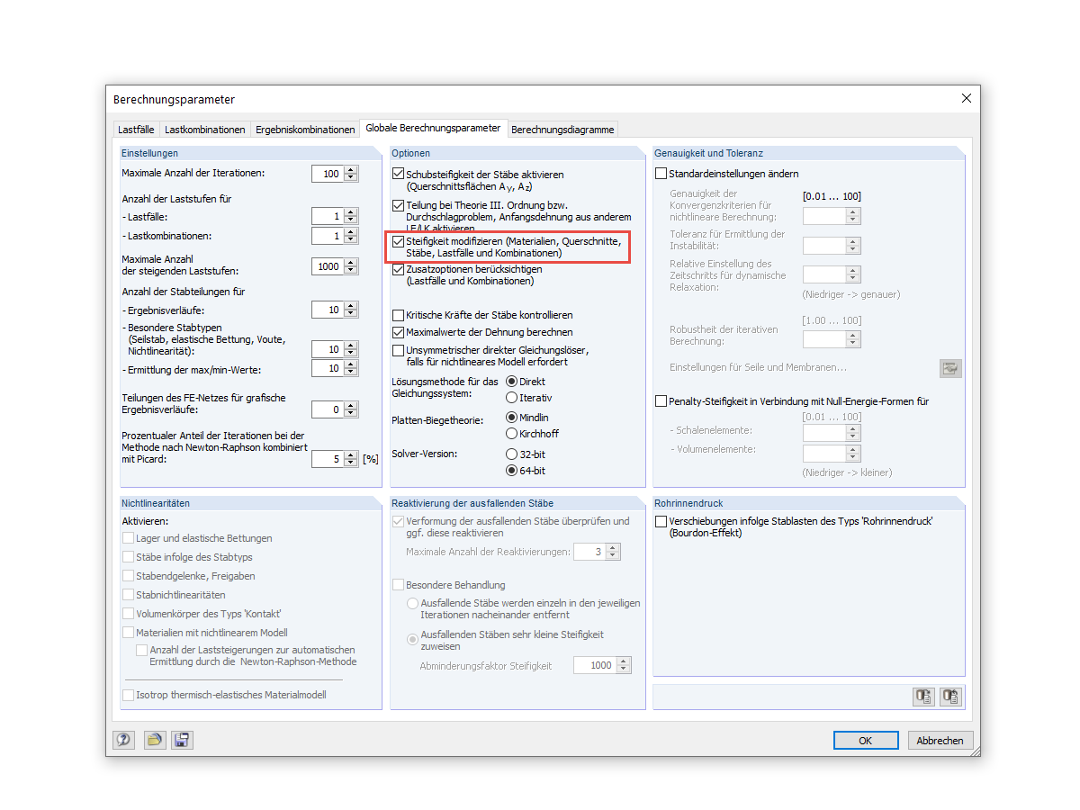 Steifigkeit modifizieren