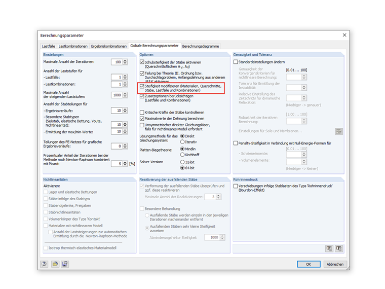 Steifigkeit modifizieren