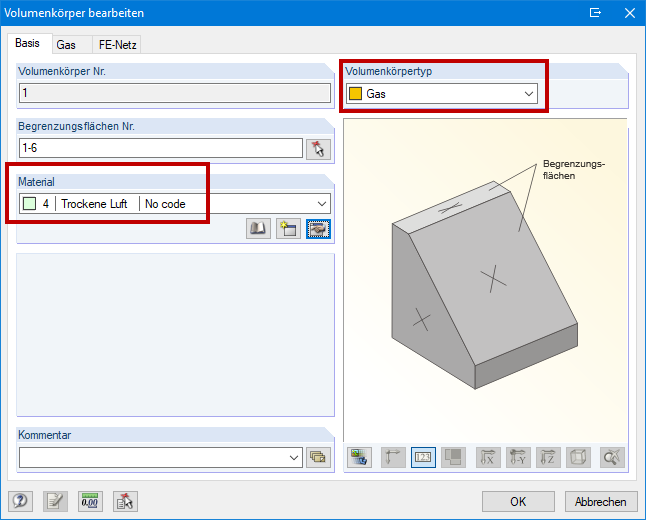 Erstellung eines Gasvolumens