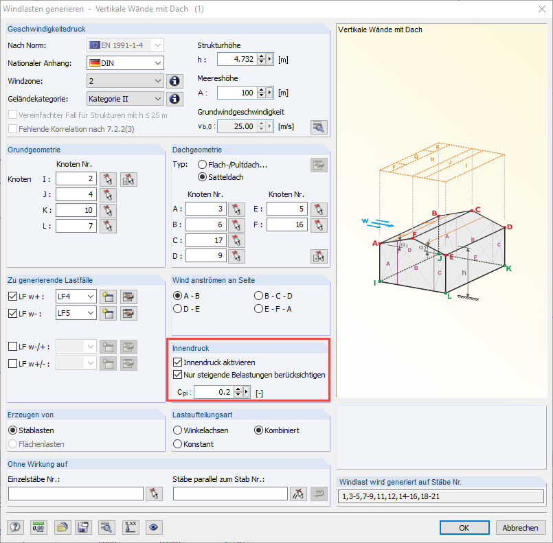 Lastgenerierer Wind Innendruck