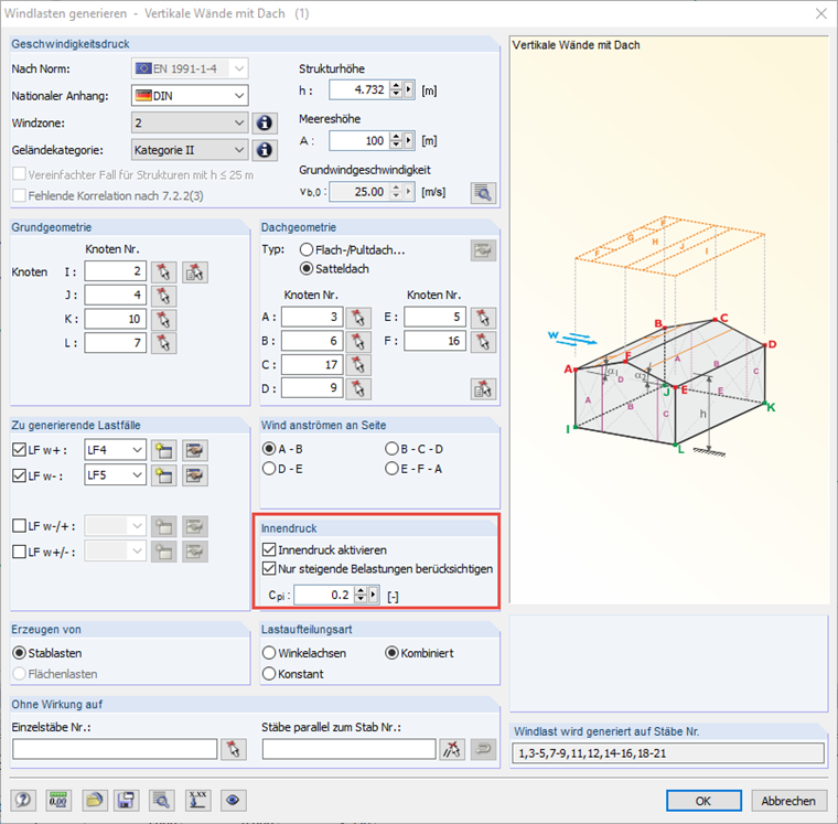 Lastgenerierer Wind Innendruck