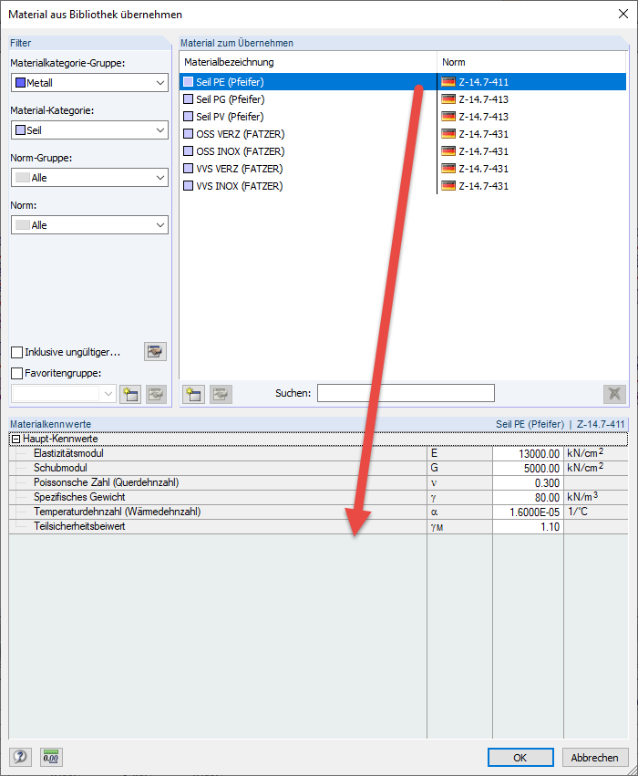 Materialkennwerte Seil