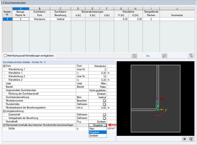 Flächenlast innerhalb des kritischen Rundschnitts berücksichtigen