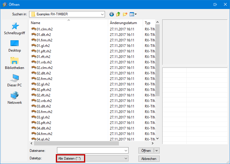 Filteroption des Dateityps