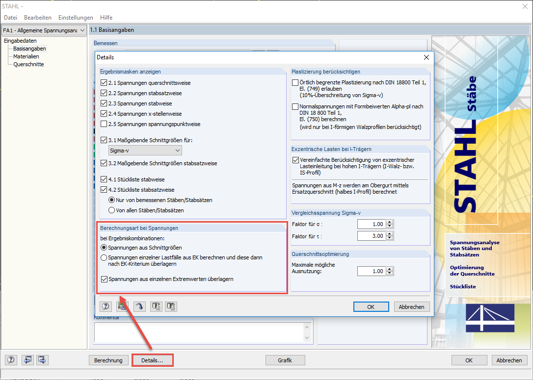 Einstellungen im Modul RF-/STAHL