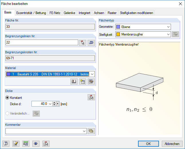 Flächen-Steifigkeitstyp "Membranzugfrei"