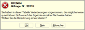 Abfrage zum erneuten Start der Berechnung nach einer Änderung der Bewehrung