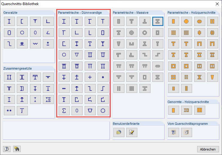 Parametrische - Dünnwandige Querschnitte