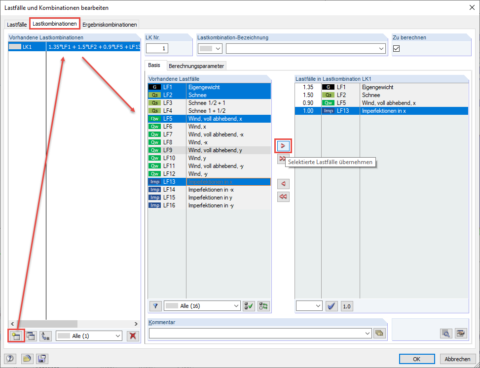 Lastkombinationen manuell erstellen