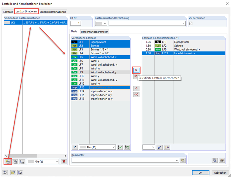 Lastkombinationen manuell erstellen
