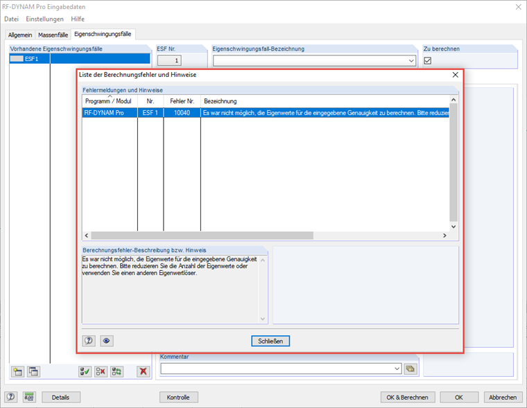 Fehlermeldung im Modul