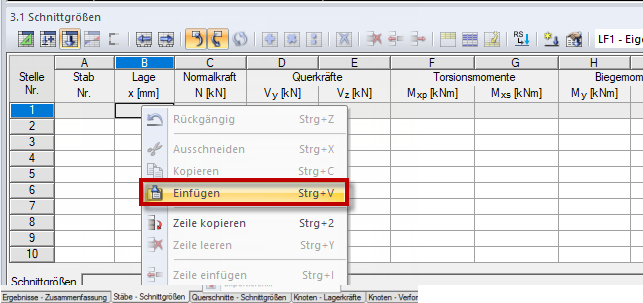 Einfügen der Zwischenablage in DUENQ