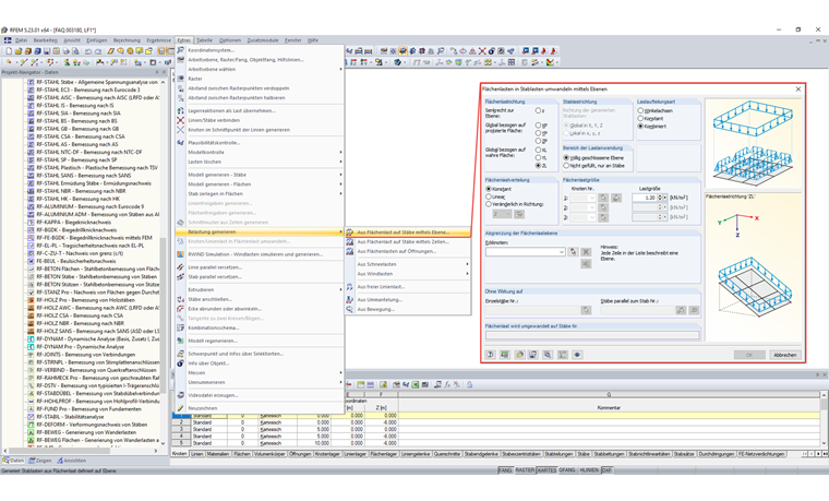 Die Funktionen sind im Programmmenü unter Extras → Belastung generieren zu finden.