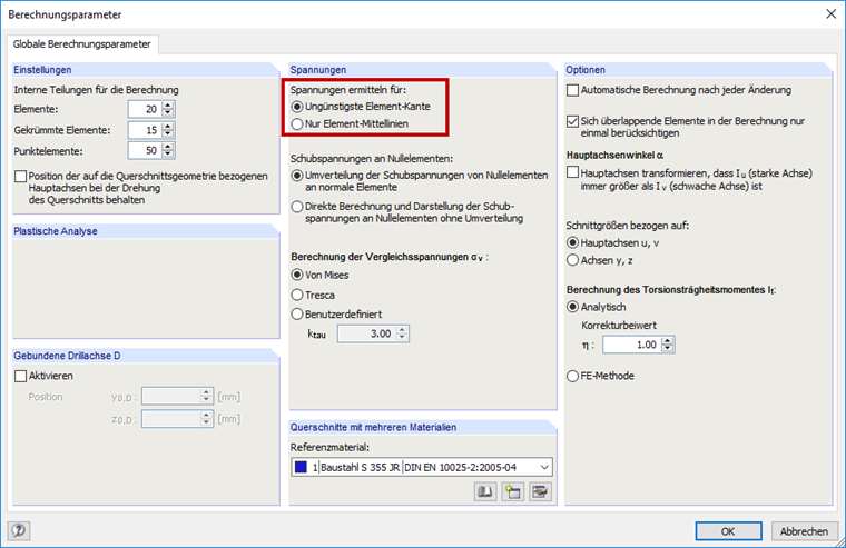 Berechnungsparameter Spannungen