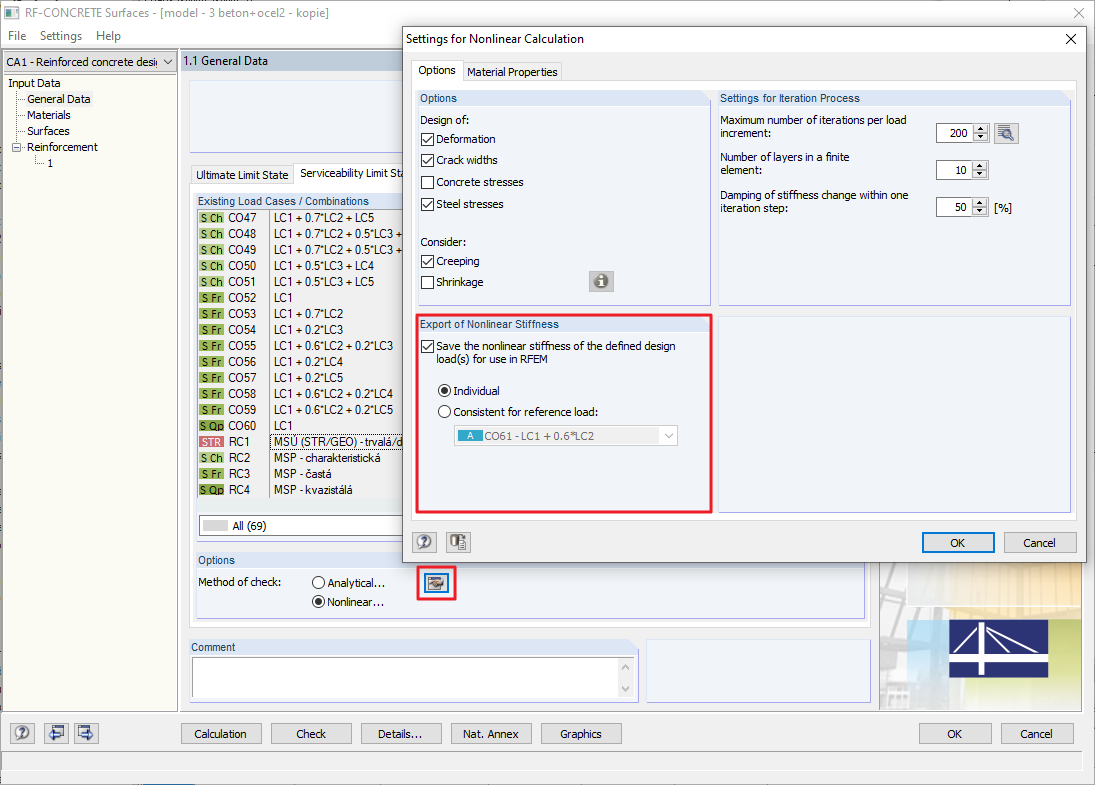 Export der nichtlinearen Steifigkeit
