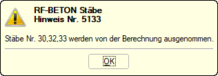 Hinweis 5133 - Stäbe werden aus der Bemessung ausgenommen